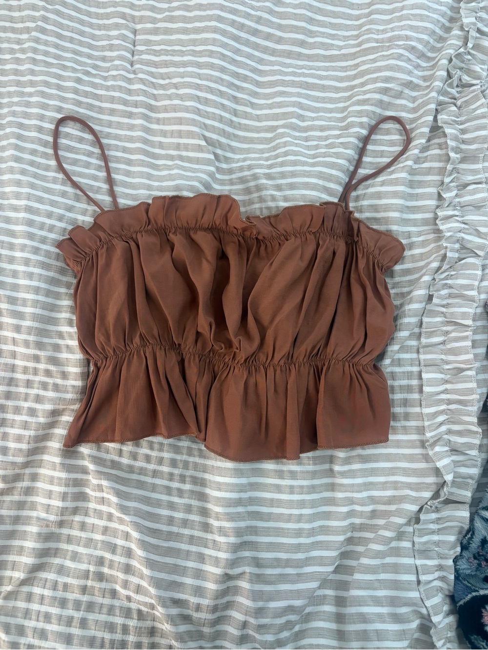 SHEIN Rust Brown Ruffled Smocked Cropped Cami